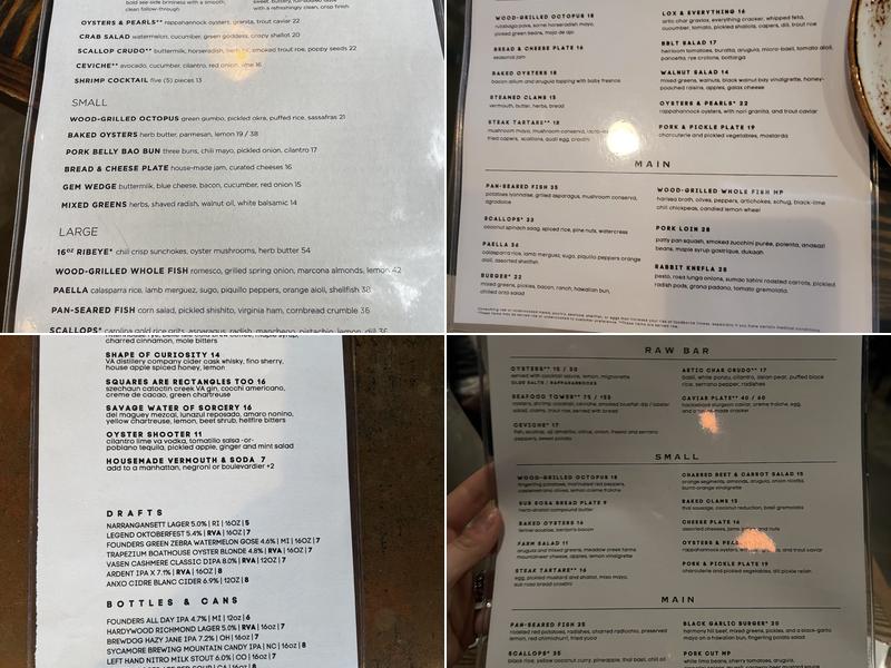 Rappahannock Restaurant Menu