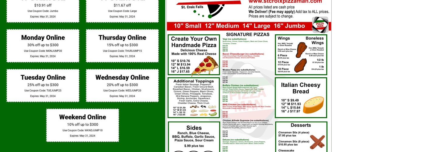 NEW St. Croix Falls Pizza Man Menu