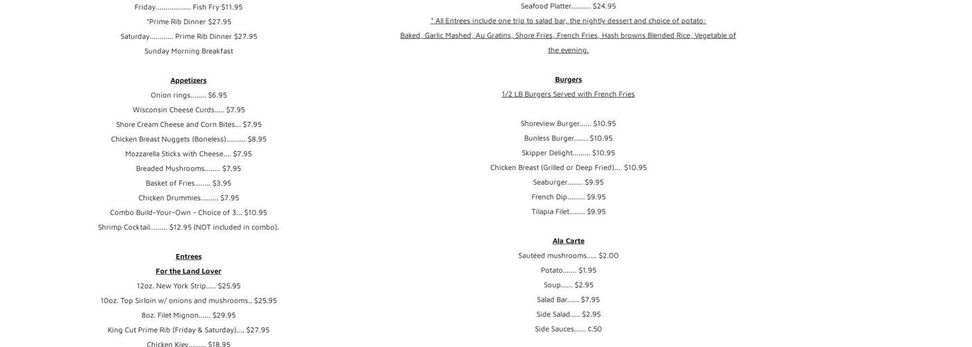 Wolter's Shoreview Supper Club Menu