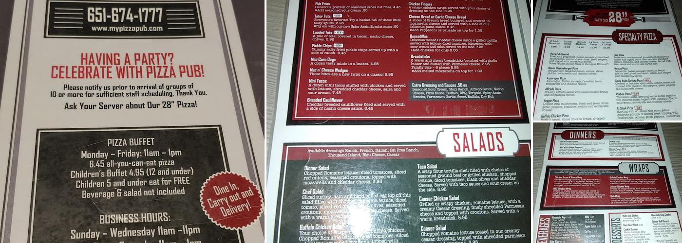 Pizza Pub of North Branch Menu