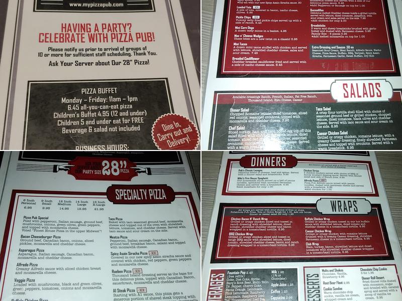 Pizza Pub of North Branch Menu