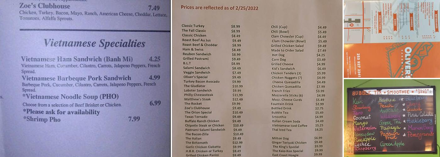 Oliver's Sandwiches Menu