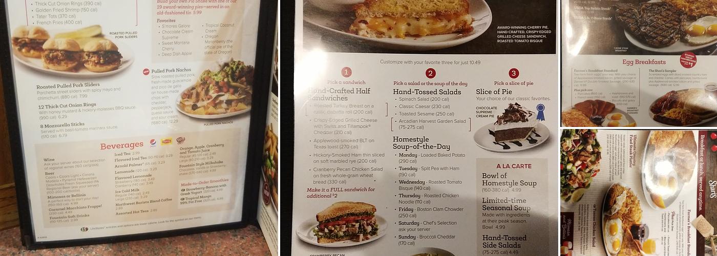 Shari's Cafe and Pies Menu