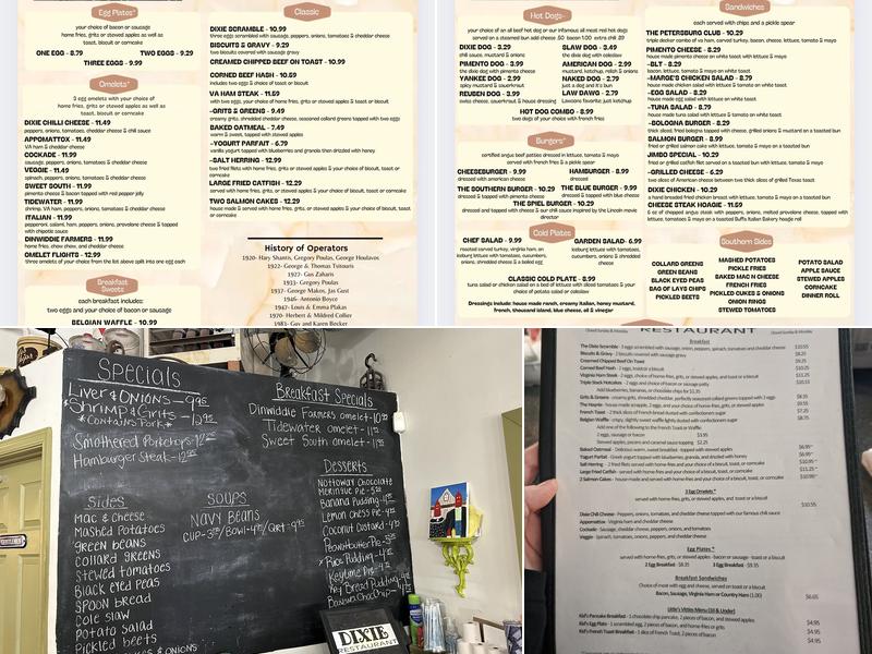 Dixie Restaurant Menu