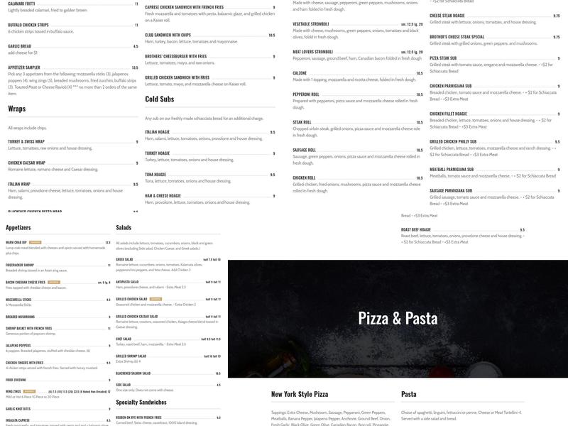 Brother's Pizza Menu