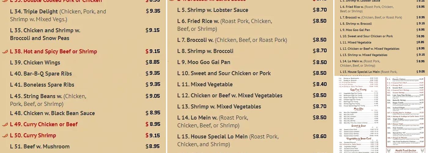 Dragon Garden III Menu