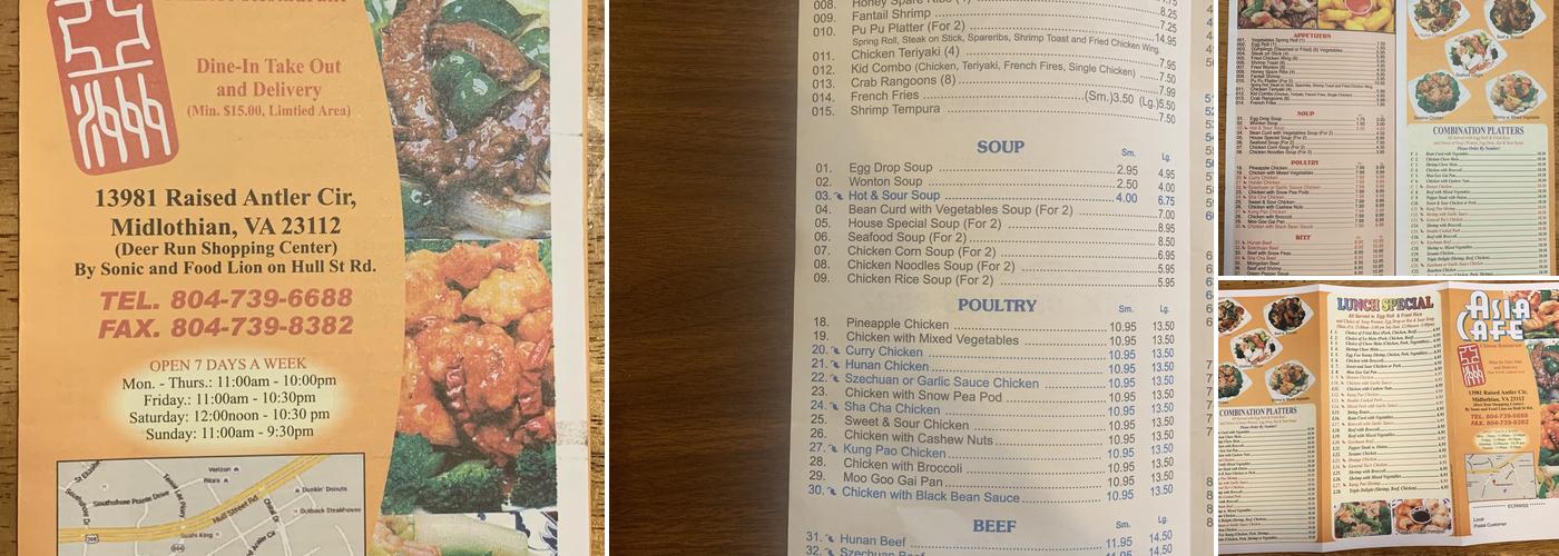 Asia cafe Menu