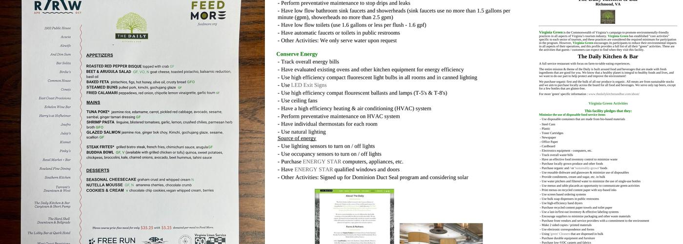 The Daily Kitchen & Bar Menu