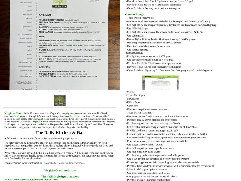 The Daily Kitchen & Bar Menu