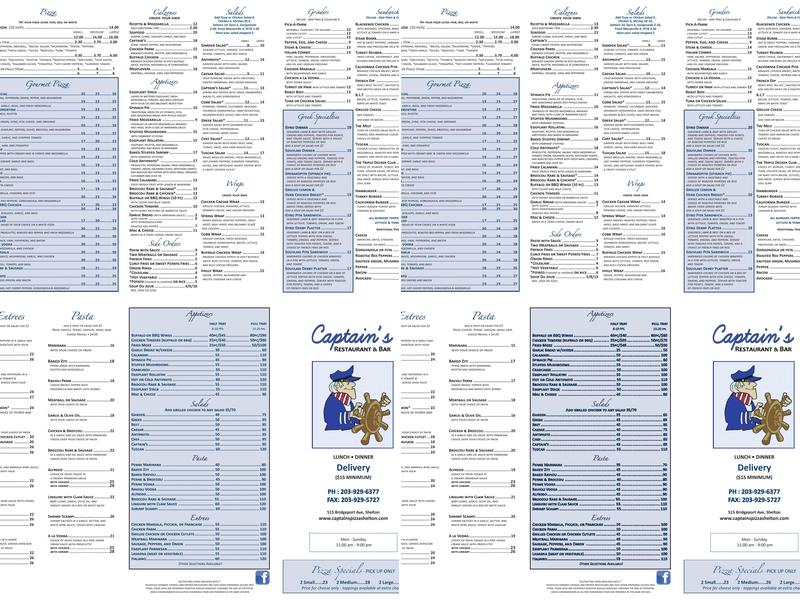 Captain's Pizza Shelton Menu