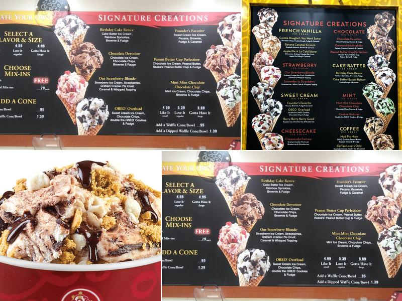 Cold Stone Creamery Menu