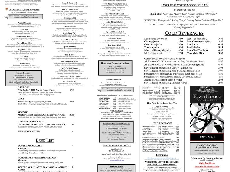 Town House Cafe Menu