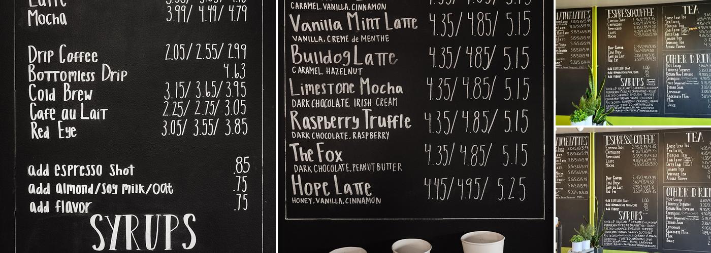 Limestone Coffee & Tea Menu