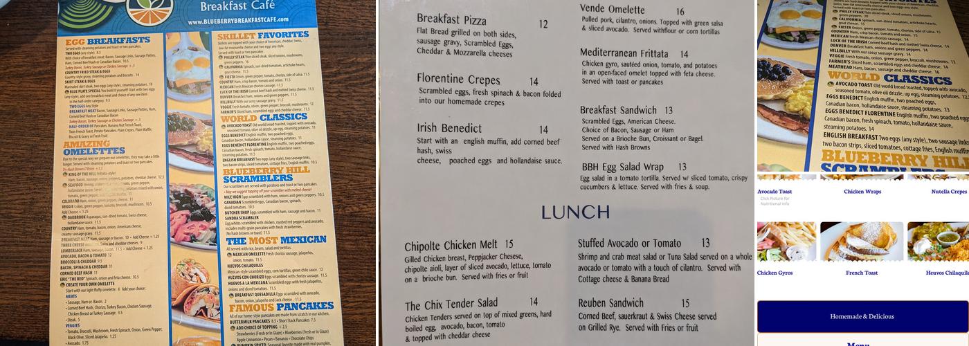 Blueberry Hill Breakfast Cafe Menu