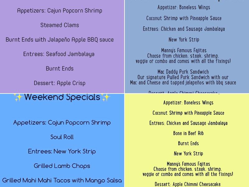 The Cookhouse Restaurant Menu