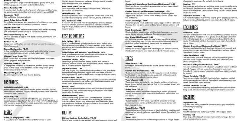 Eduardo's Mexican Restaurant in DeKalb, IL Menu