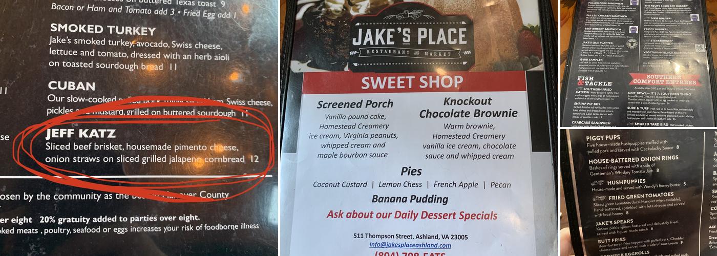 Jake's Place Restaurant & Market Menu
