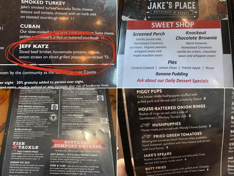 Jake's Place Restaurant & Market Menu
