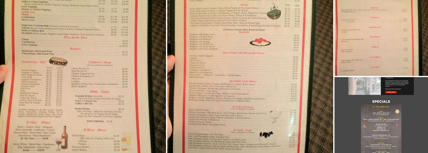 Anthony's Italian Pizza #2 Menu