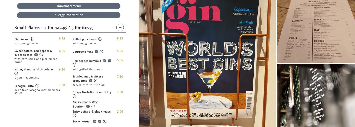 The Barrel & Horn, Bromley Menu