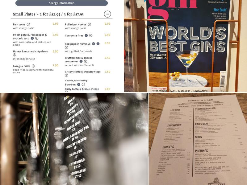 The Barrel & Horn, Bromley Menu
