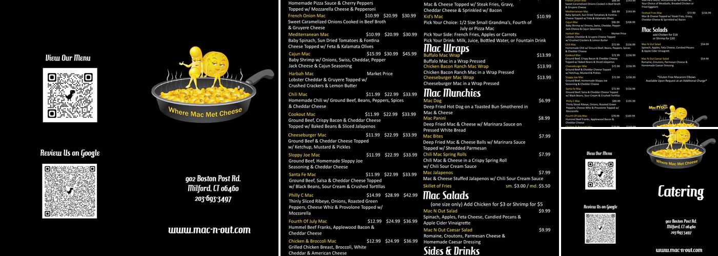 Mac N' Out Macaroni & Cheese Menu