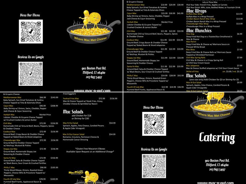 Mac N' Out Macaroni & Cheese Menu