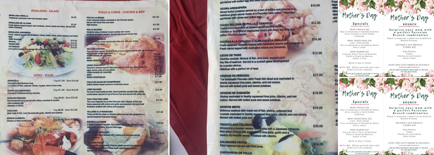 Incas Restaurant - Bar Menu