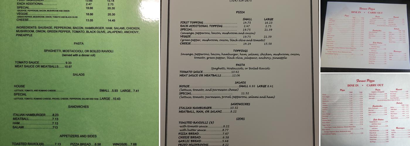 Faraci Pizza Menu