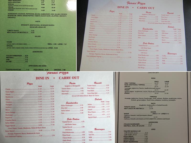 Faraci Pizza Menu