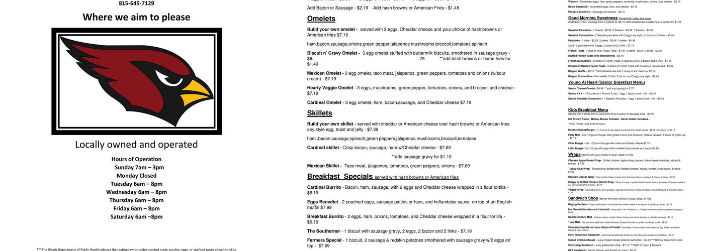 Cardinal Cafe Menu