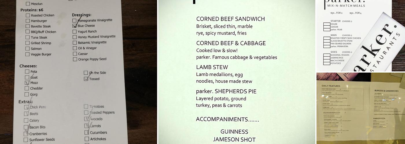 parker. Eatery & Bar Menu