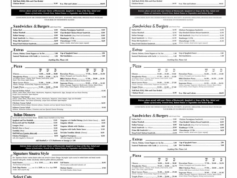 Nunzio's Restaurant Menu