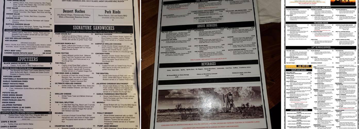 The Pump House Bar & Grill Menu