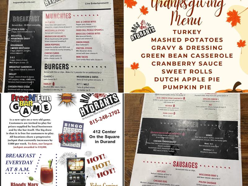 Hogs and Hydrants Menu