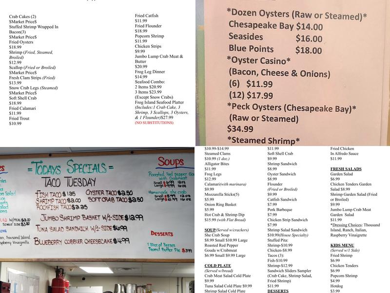 Frog Island Seafood Inc Menu