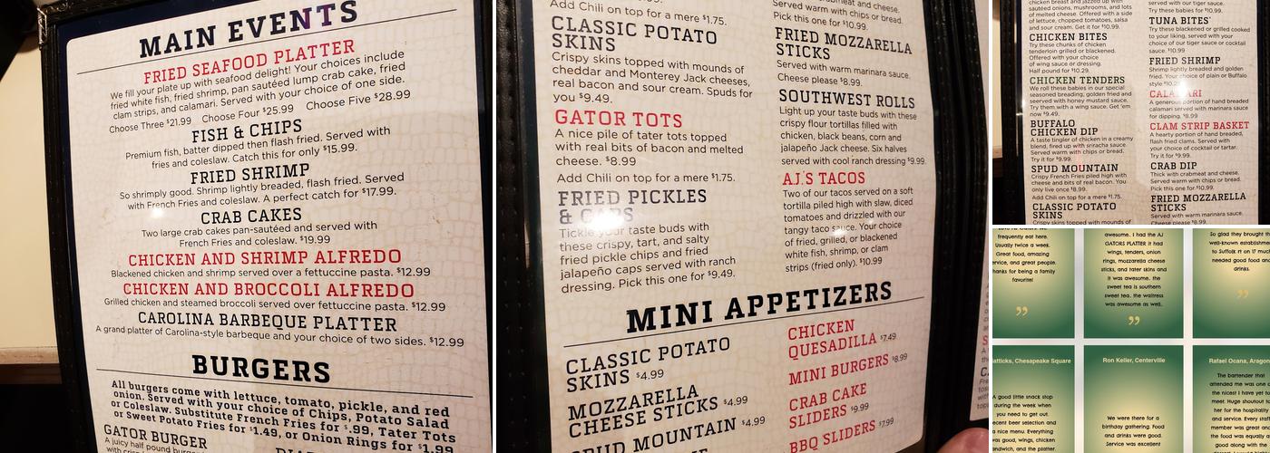 A J Gators Menu