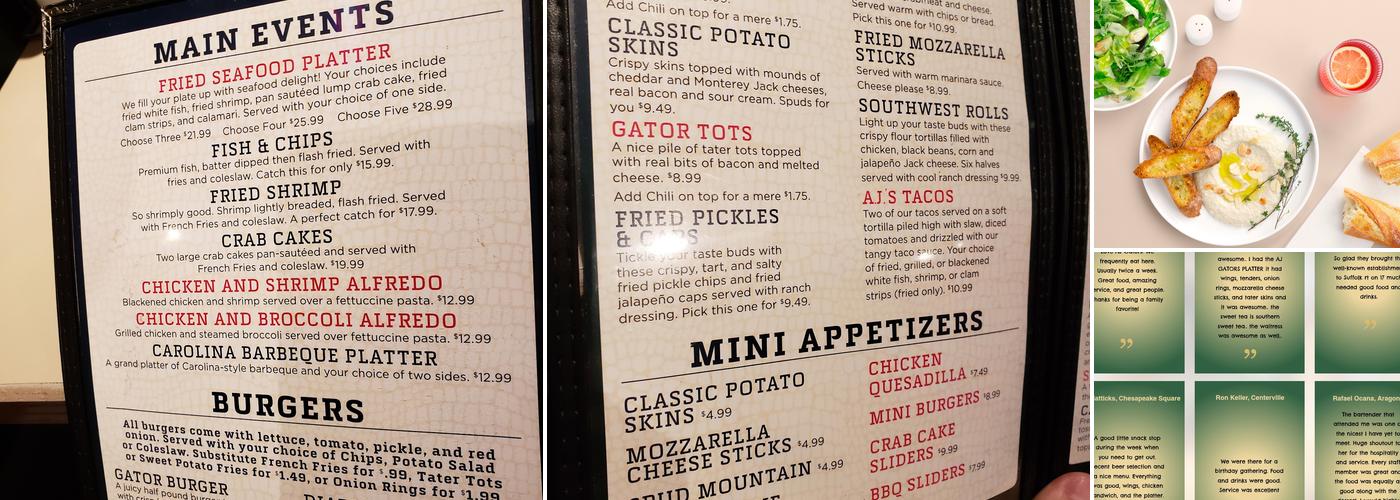 A J Gators Menu