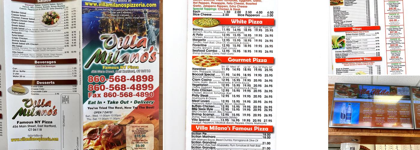 Villa Milano's Pizza Menu