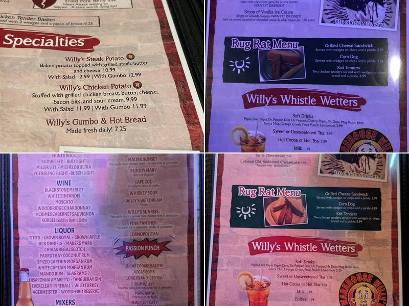 Warehouse Willy's Menu