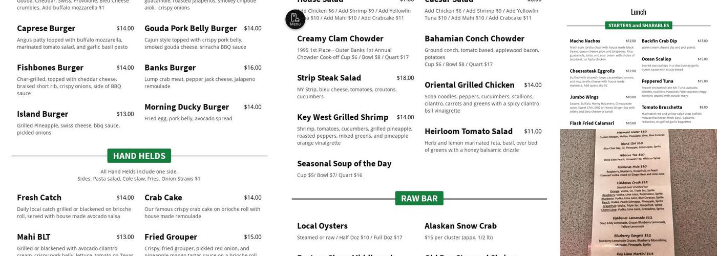 Fishbones Raw Bar & Restaurant Menu