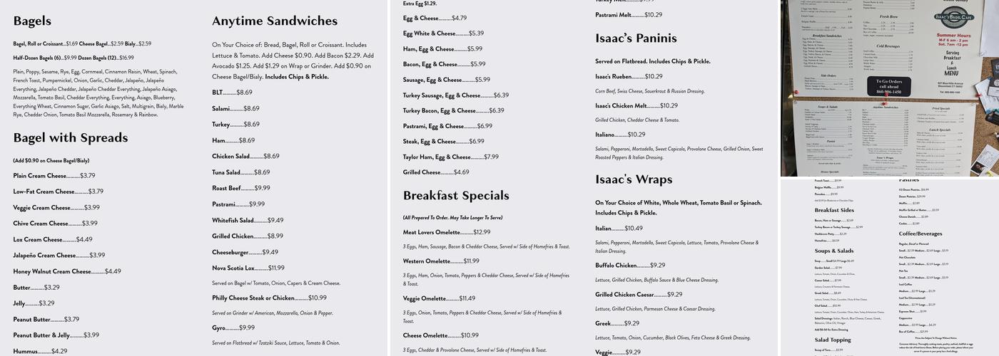 Isaac's Bagel Cafe II Menu