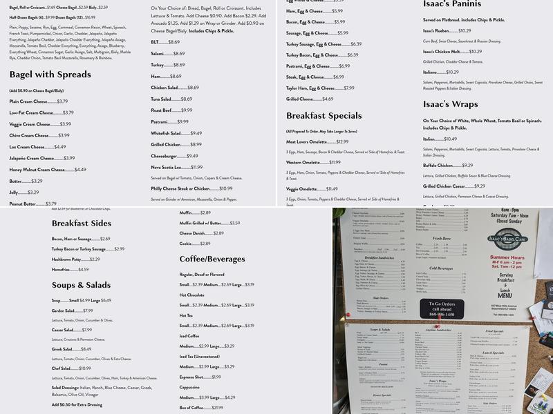 Isaac's Bagel Cafe II Menu