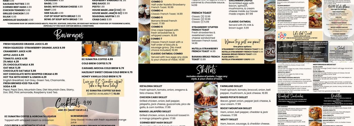 Eggsclusive Cafe Menu