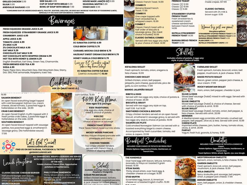 Eggsclusive Cafe Menu