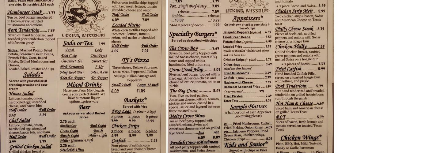 Crow Creek Grill and Bar Menu