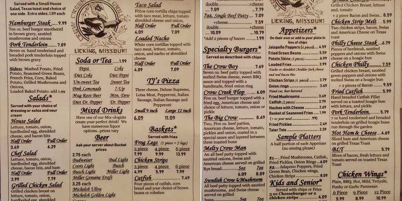 Crow Creek Grill and Bar Menu
