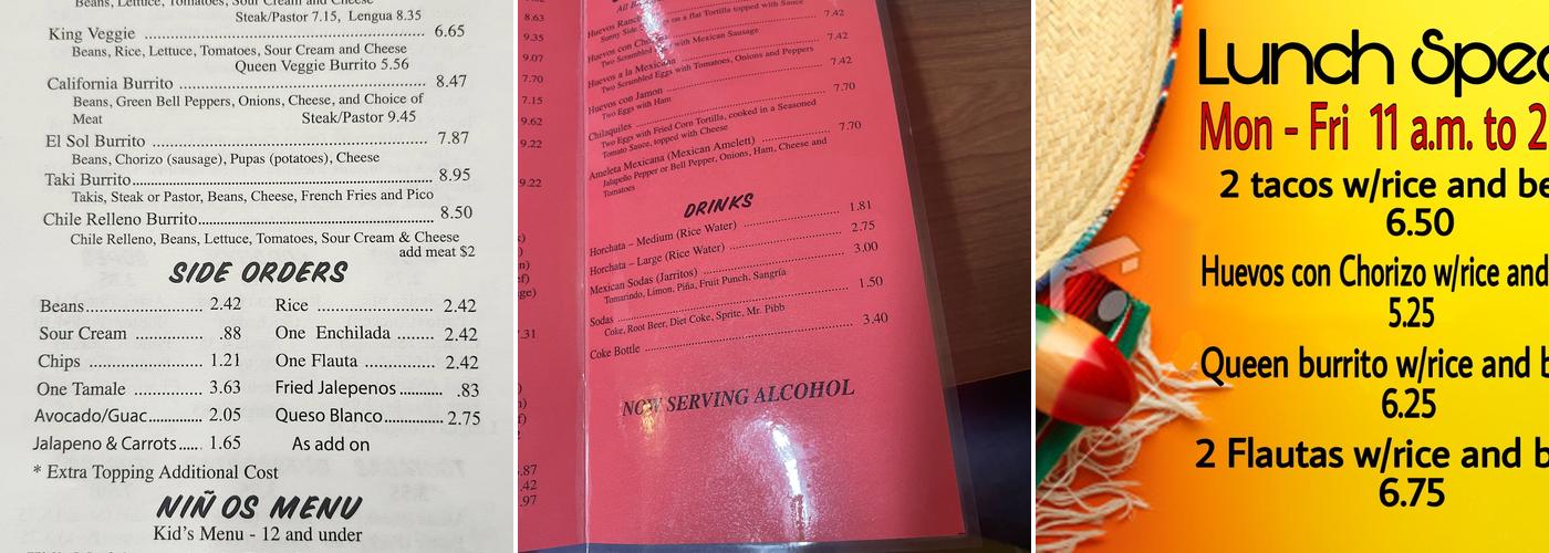 El Sol Menu