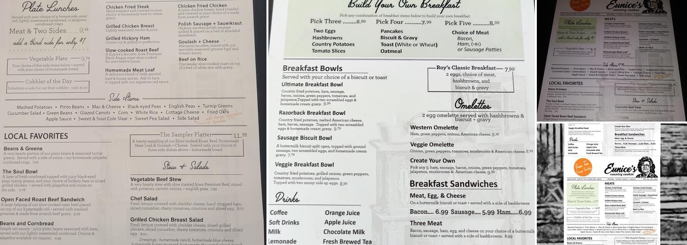 Eunice's Country Cookin' Menu