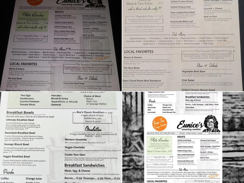 Eunice's Country Cookin' Menu